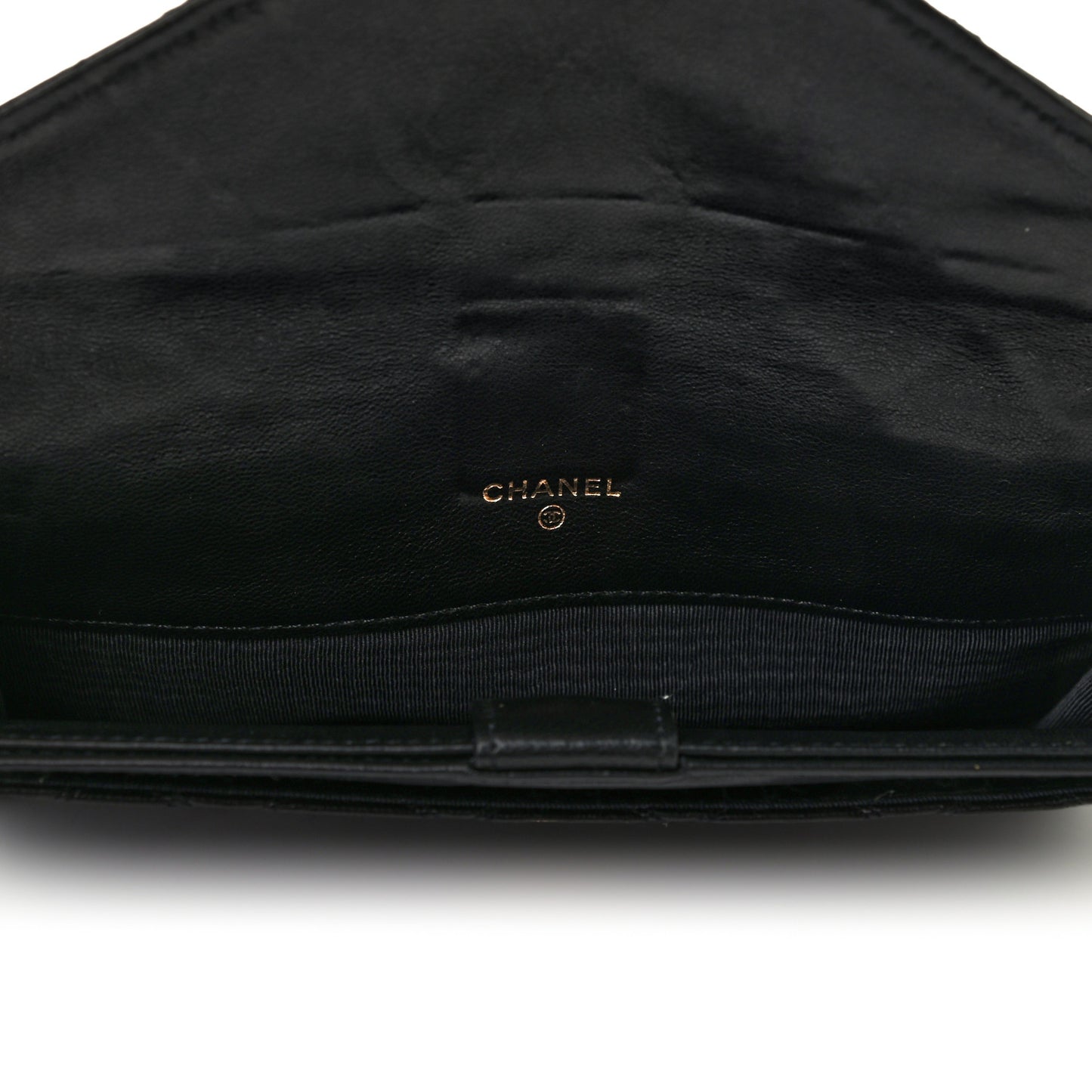 Lambskin Diamond Stitched Envelope Long Flap Wallet Black