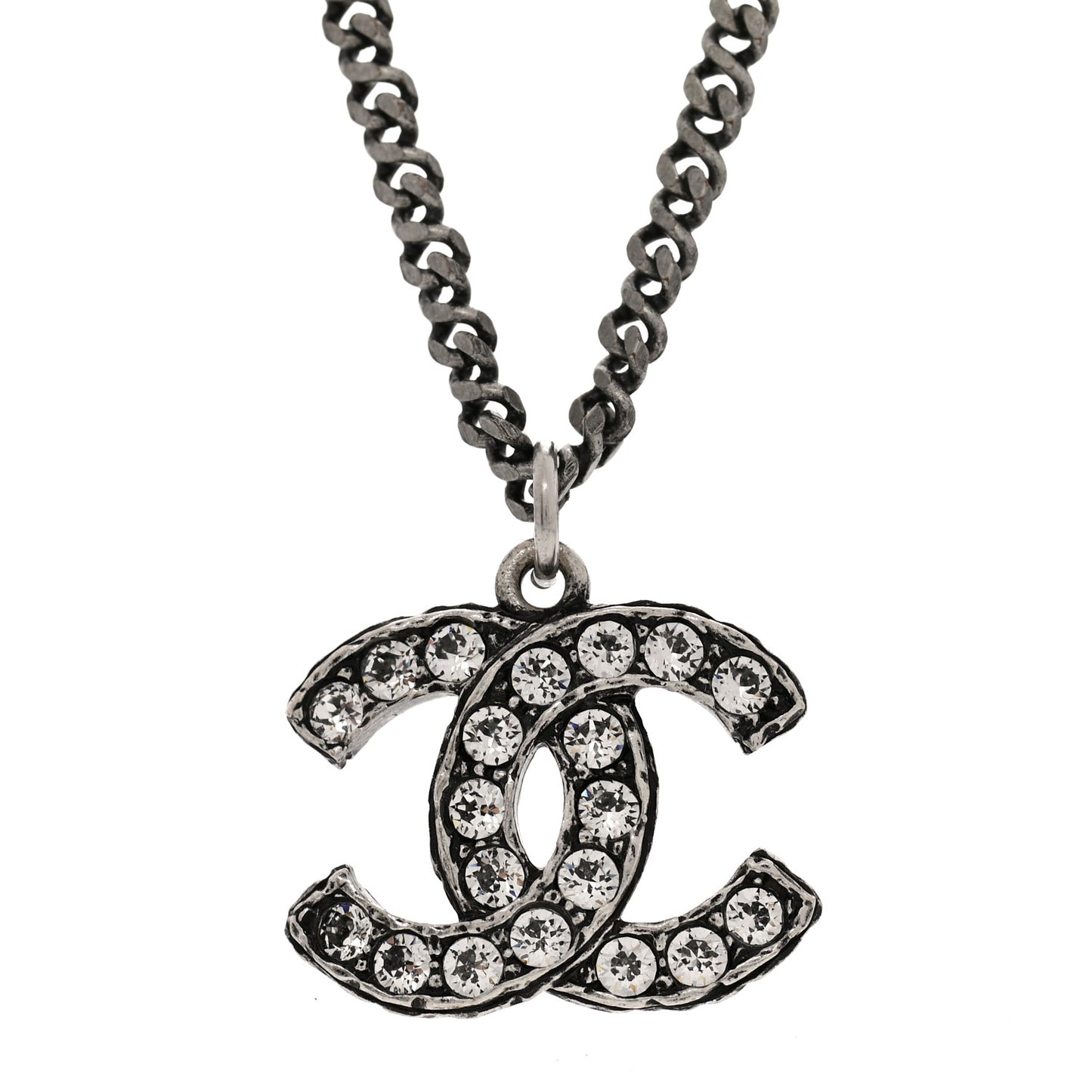 Pearl Crystal CC Pendant Necklace Silver