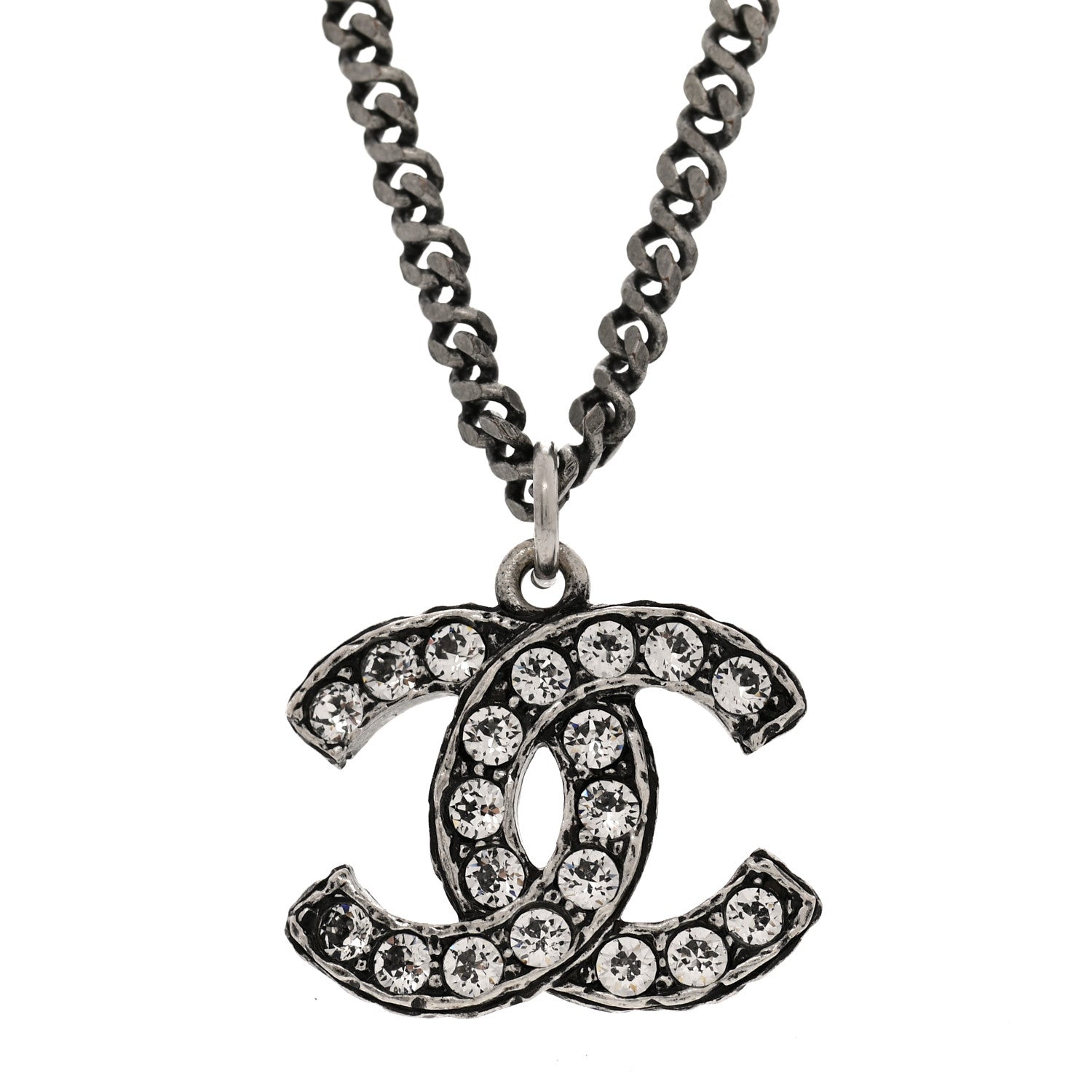 Chanel Pearl Crystal CC Pendant Necklace Silver 4 of 5