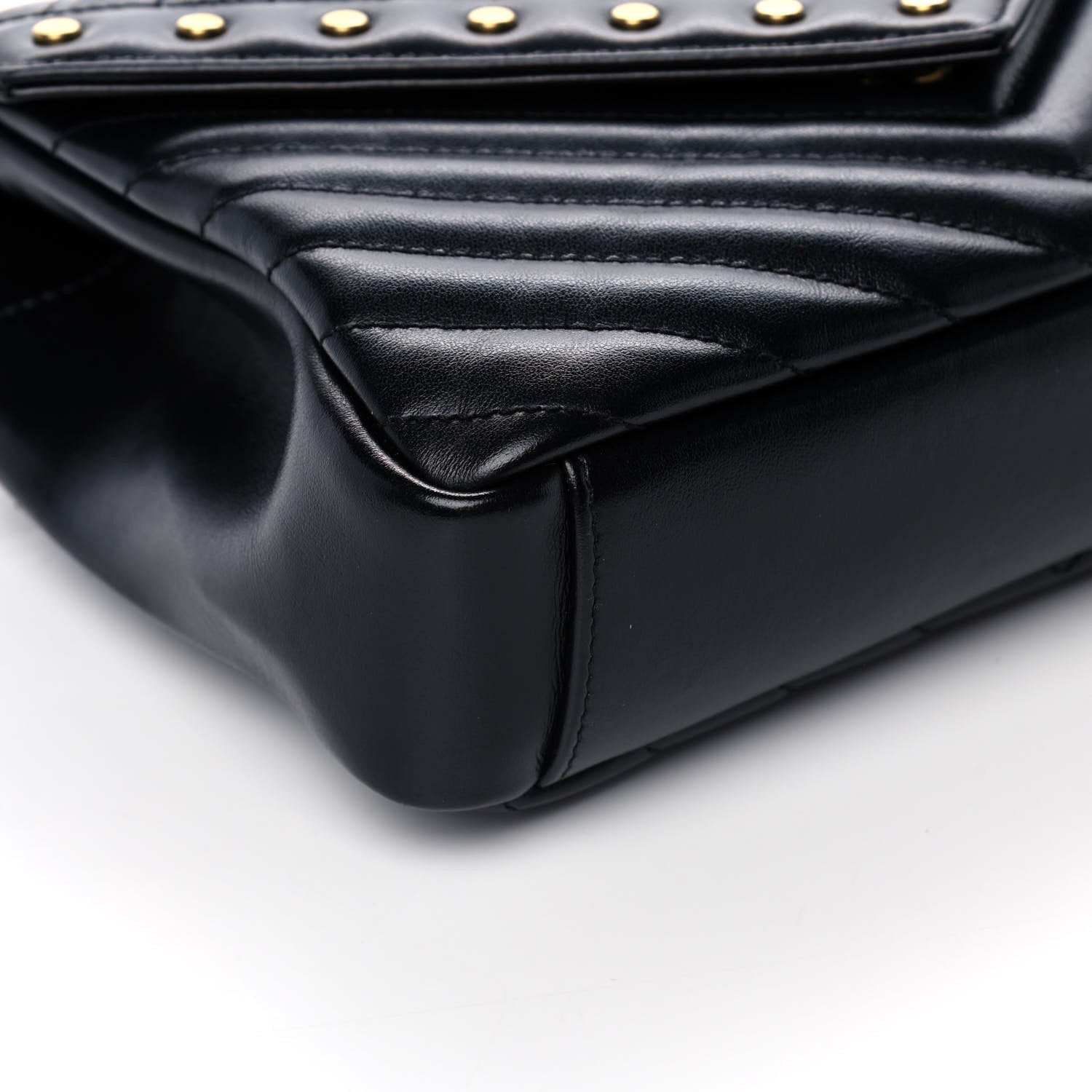 Saint Laurent Calfskin Matelasse Chevron Studded Monogram Medium College Bag Black 8 of 11