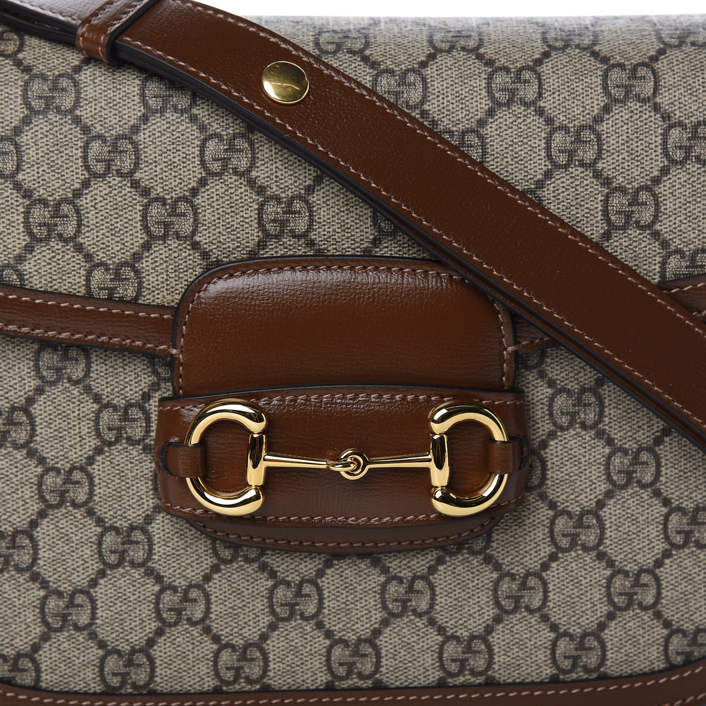 GG Supreme Monogram Horsebit 1955 Shoulder Bag Beige Brown Sugar