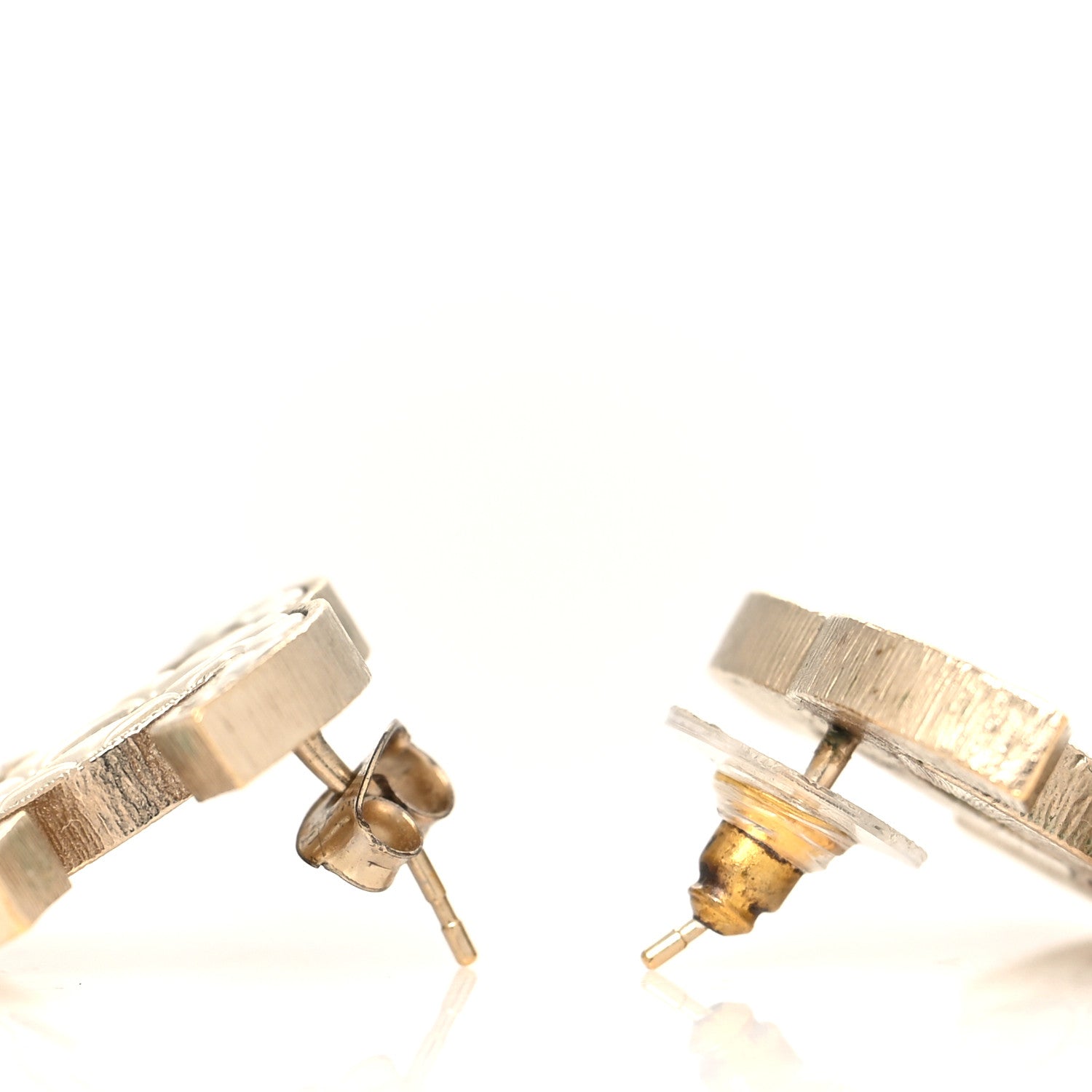 Chanel Metal Quilted CC Earrings Gold White 3 of 5