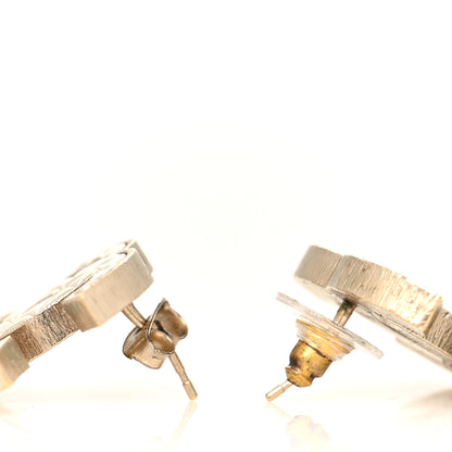 Chanel Metal Quilted CC Earrings Gold White 3 of 5