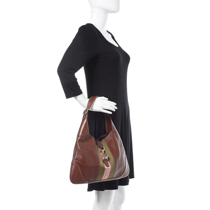 Gucci Calfskin Web Medium Jackie O Bouvier Hobo Brown 2 of 11