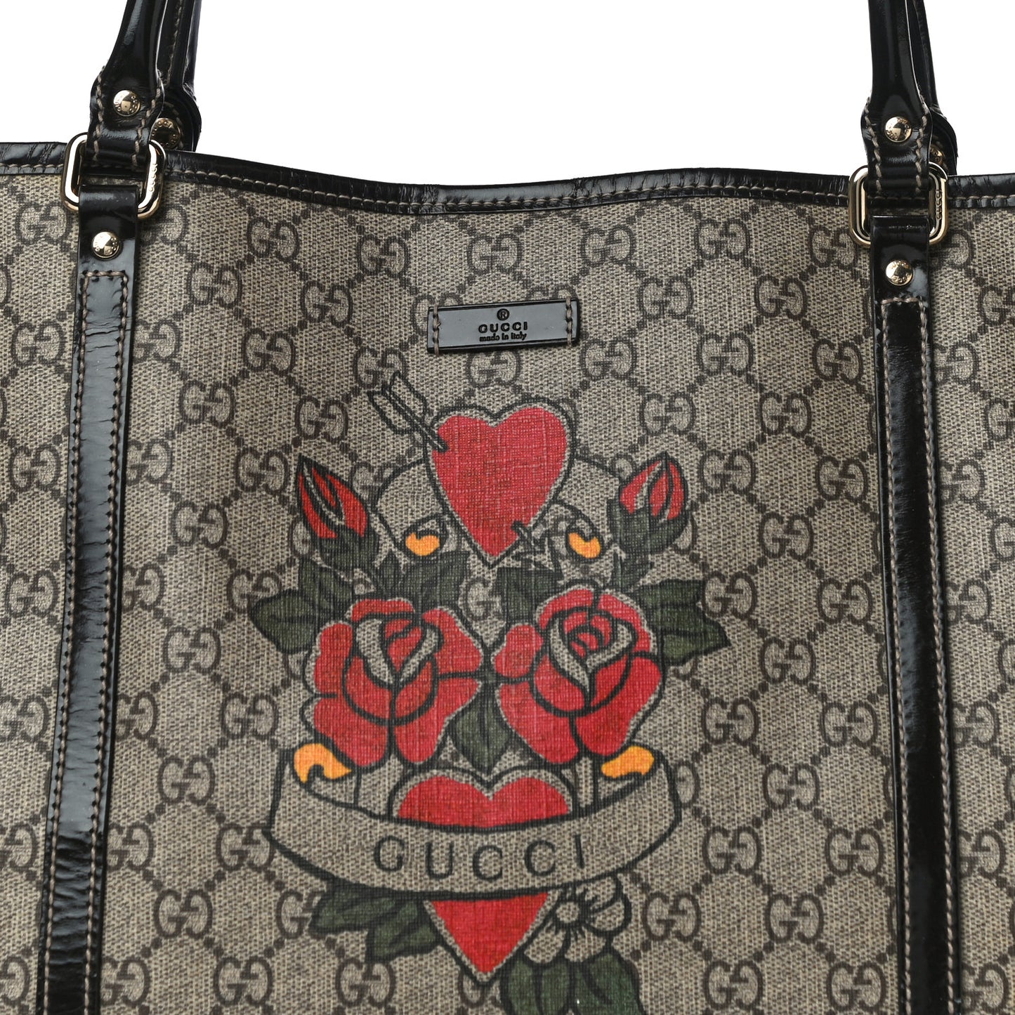 GG Plus Monogram Tattoo Heart Medium Joy Tote Dark Brown