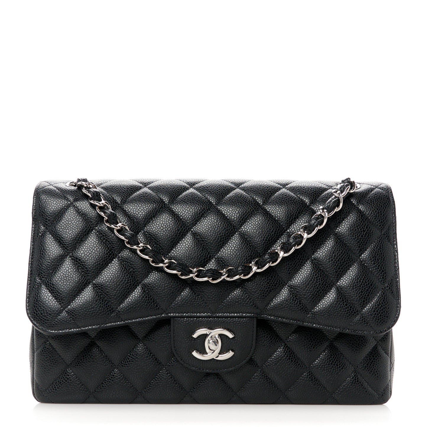 Caviar Quilted Jumbo Double Flap Black