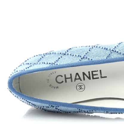 Chanel Denim Embroidered Grosgrain CC Cap Toe Ballerina Flats 37.5 Blue Black 8 of 9