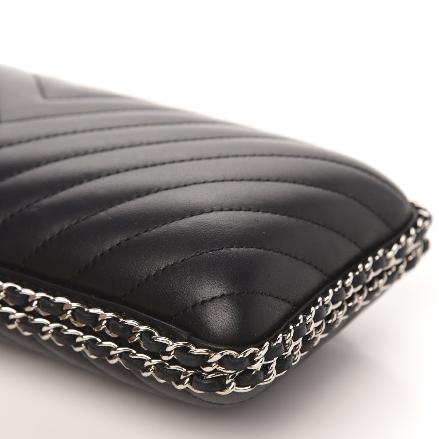 Chanel Lambskin Chevron Quilted Chain Around Clutch Black 9 of 10