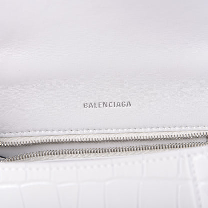 Balenciaga Calfskin Crocodile Embossed Small Hourglass Top Handle Bag White 6 of 13
