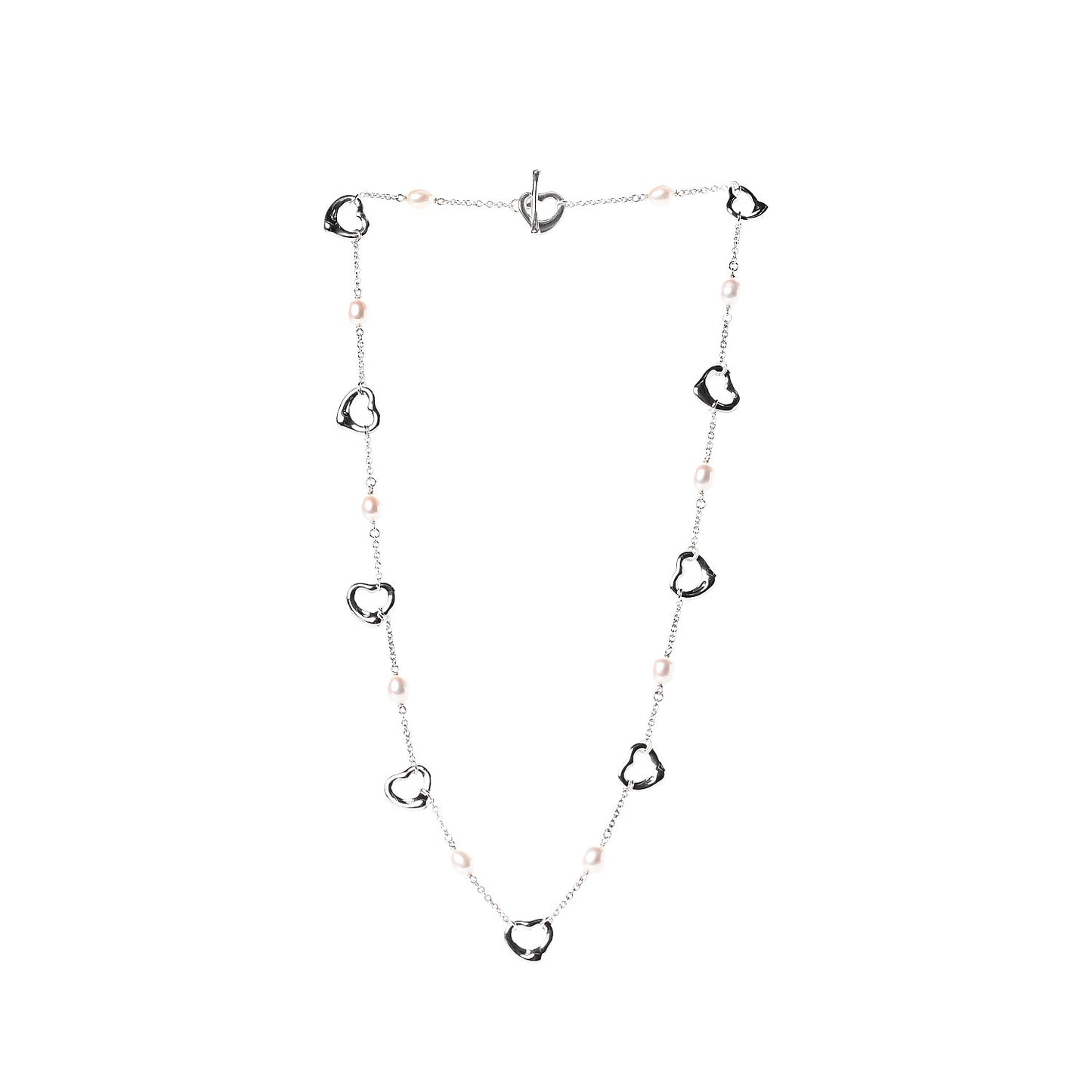 Sterling Silver Pearl Open Heart Station Necklace