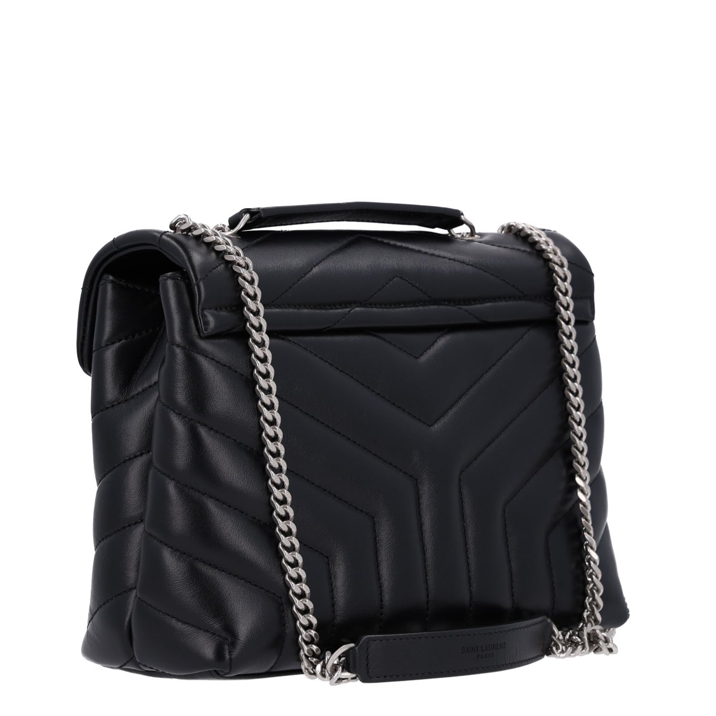 Calfskin Y Quilted Monogram Small Loulou Chain Satchel Black