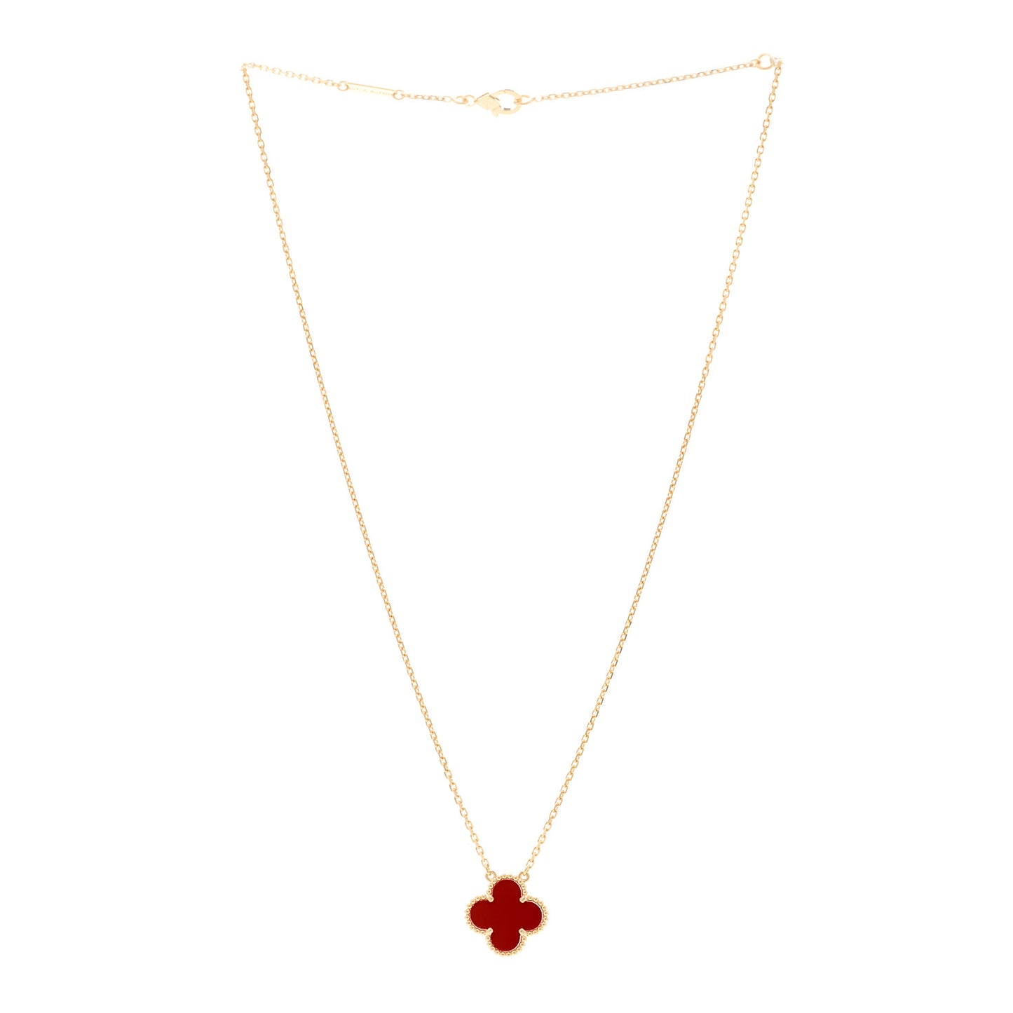 18K Yellow Gold Carnelian Vintage Alhambra Pendant Necklace