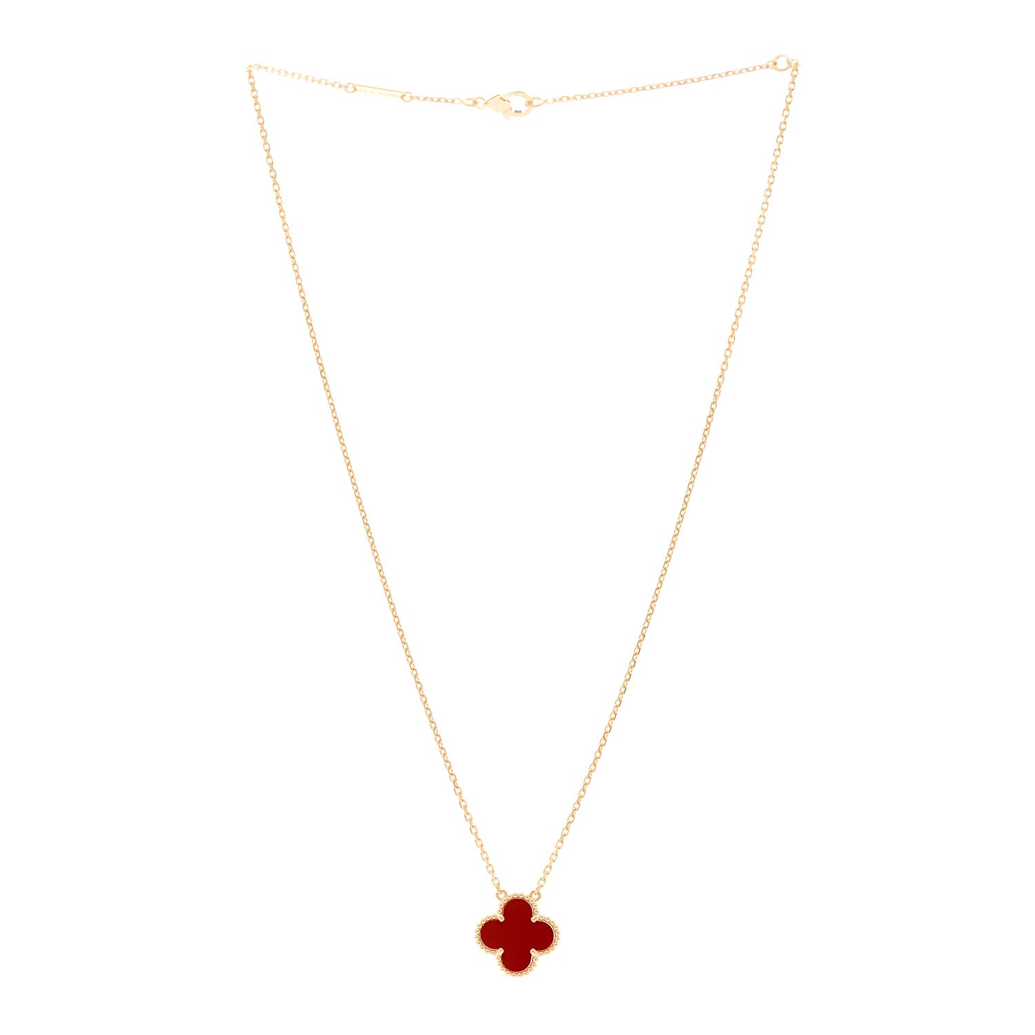 Van Cleef & Arpels 18K Yellow Gold Carnelian Vintage Alhambra Pendant Necklace 3 of 5