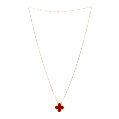 Van Cleef & Arpels 18K Yellow Gold Carnelian Vintage Alhambra Pendant Necklace 3 of 5