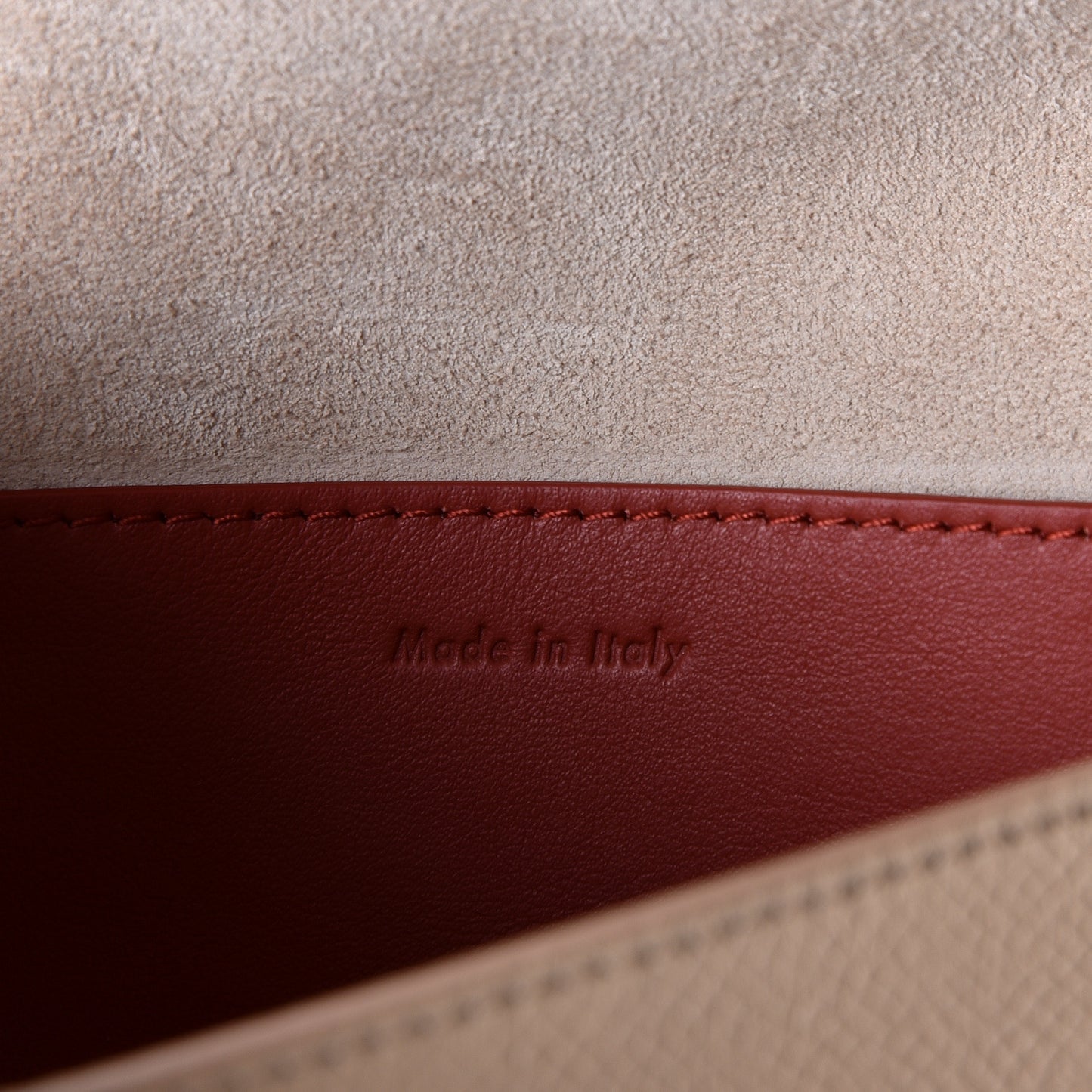 Grained Shiny Calfskin Strap Clutch Light Taupe Red