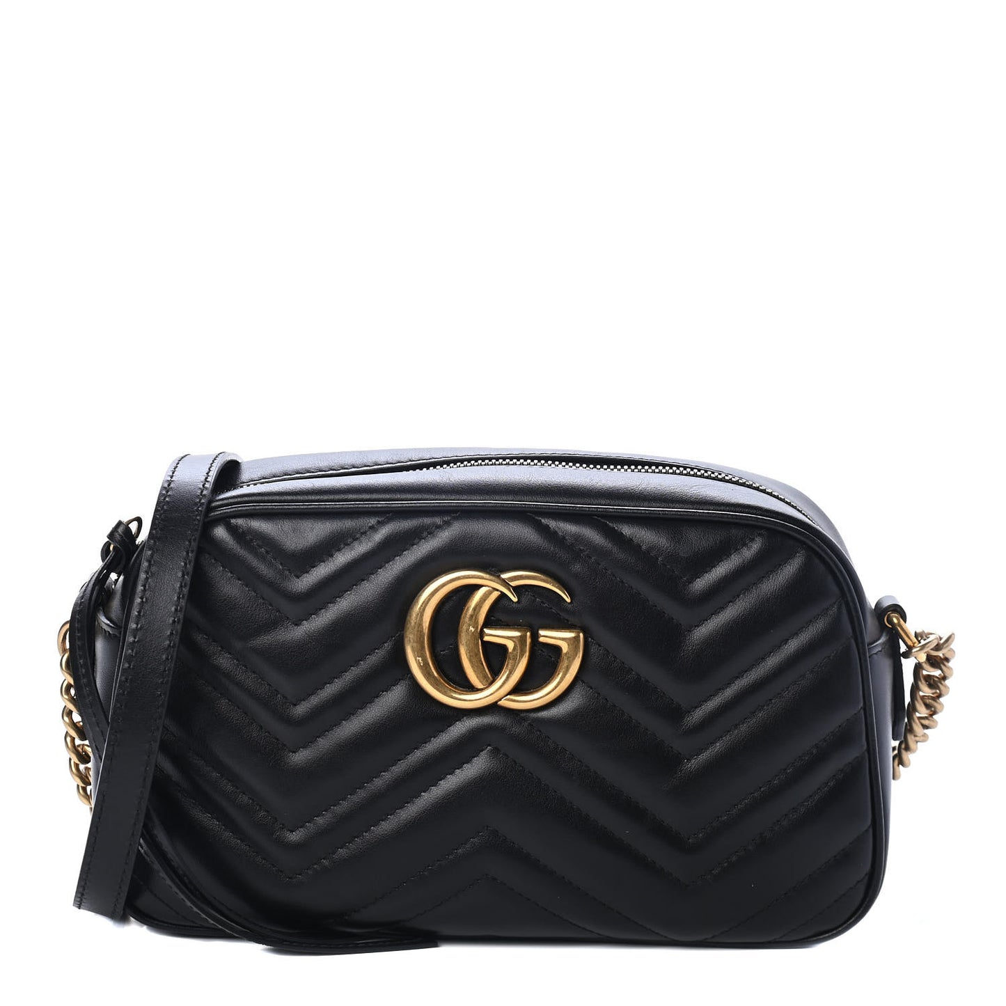 Calfskin Matelasse Small GG Marmont Chain Shoulder Bag Black