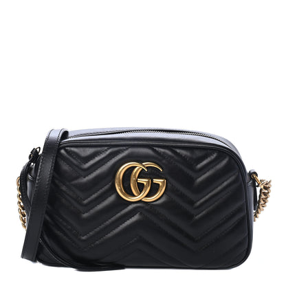 Gucci Calfskin Matelasse Small GG Marmont Chain Shoulder Bag Black 1 of 4