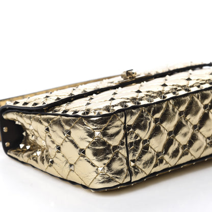 Valentino Garavani Metallic Wrinkled Lambskin Medium Rockstud Spike Shoulder Bag Mekong 6 of 9