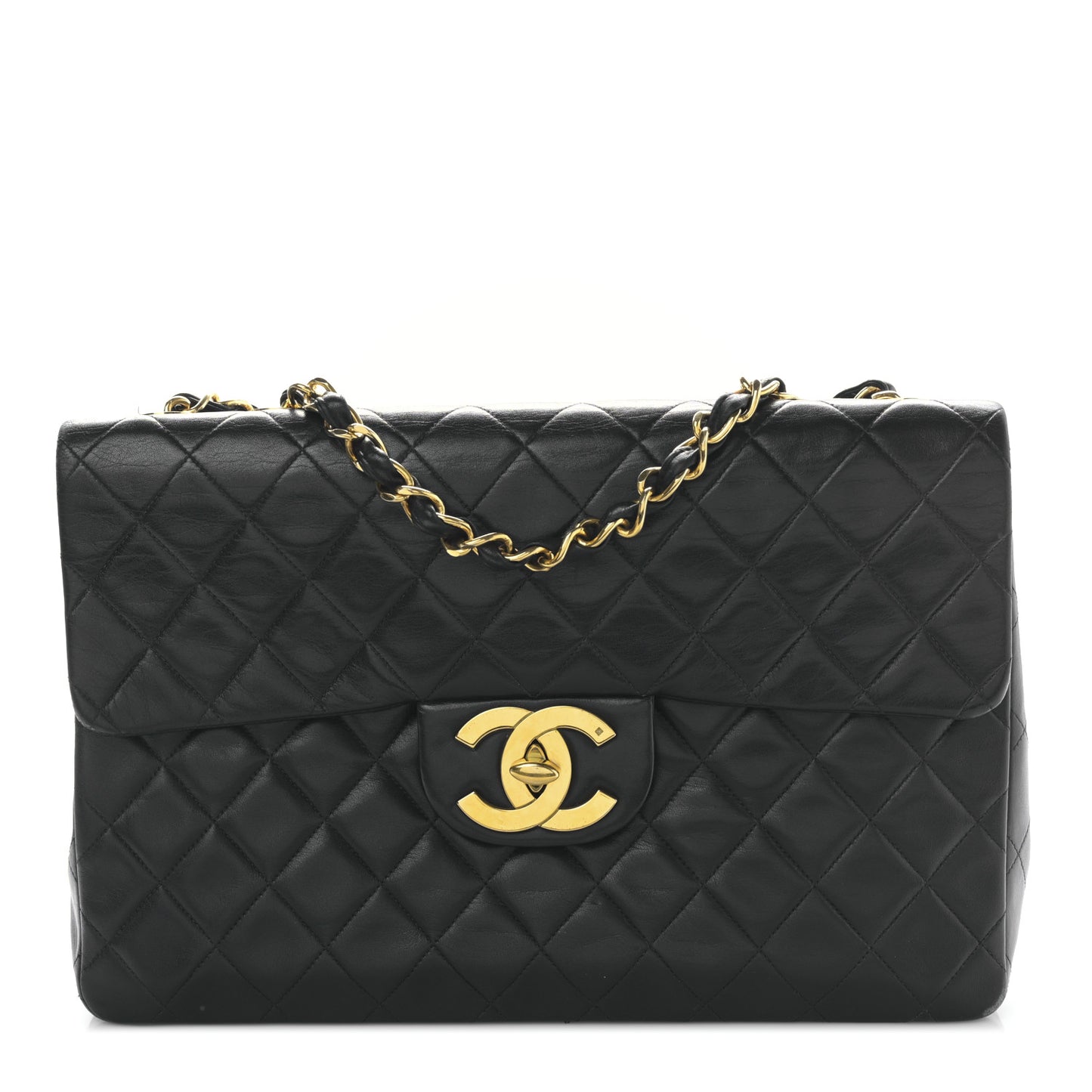 Lambskin Quilted XL Jumbo Single Flap Black