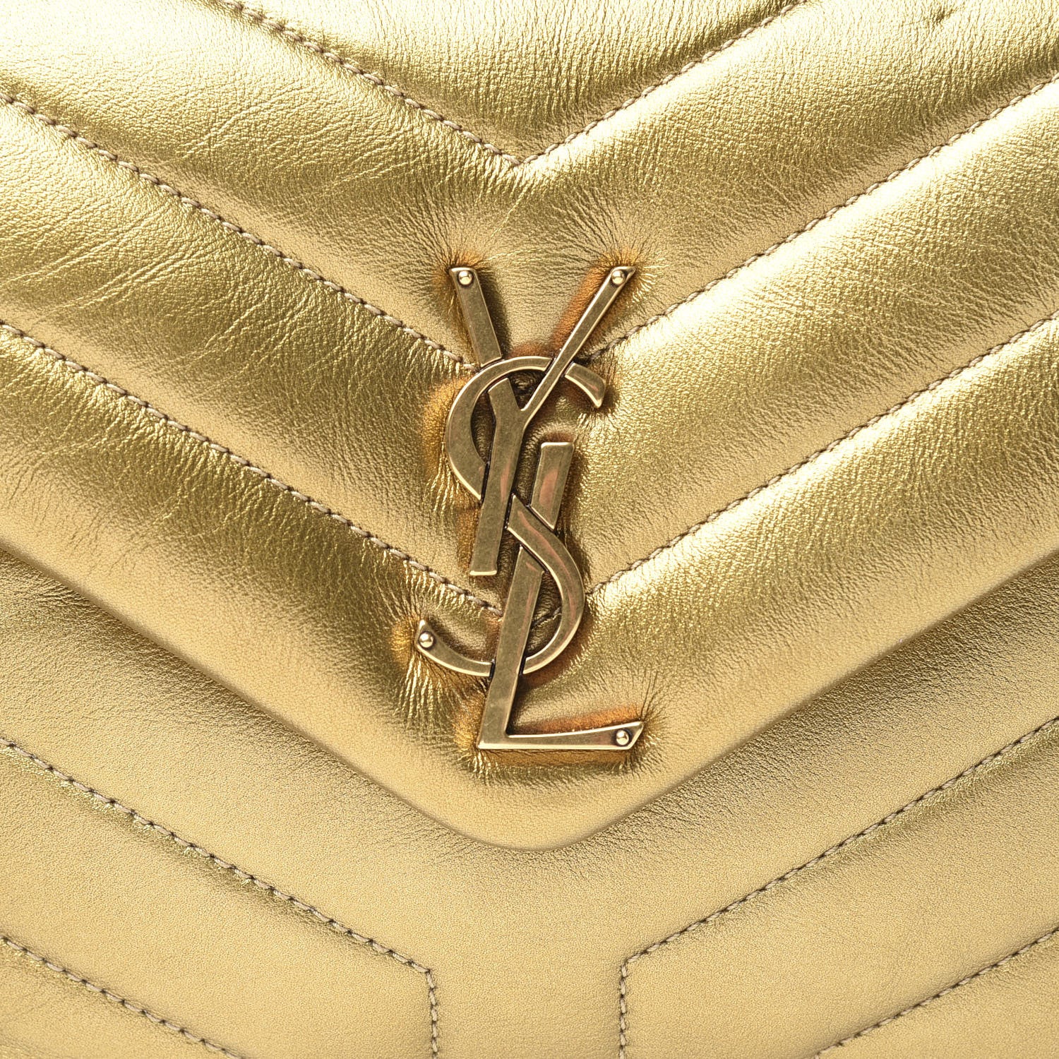 Saint Laurent Metallic Calfskin Y Quilted Small Loulou Monogram Chain Satchel Gold 9 of 10