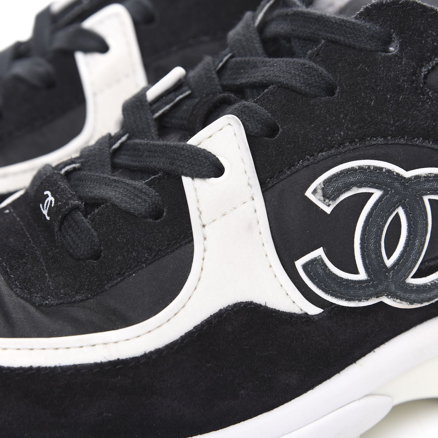 Chanel Lycra Womens CC Sneakers 38.5 Black 7 of 13