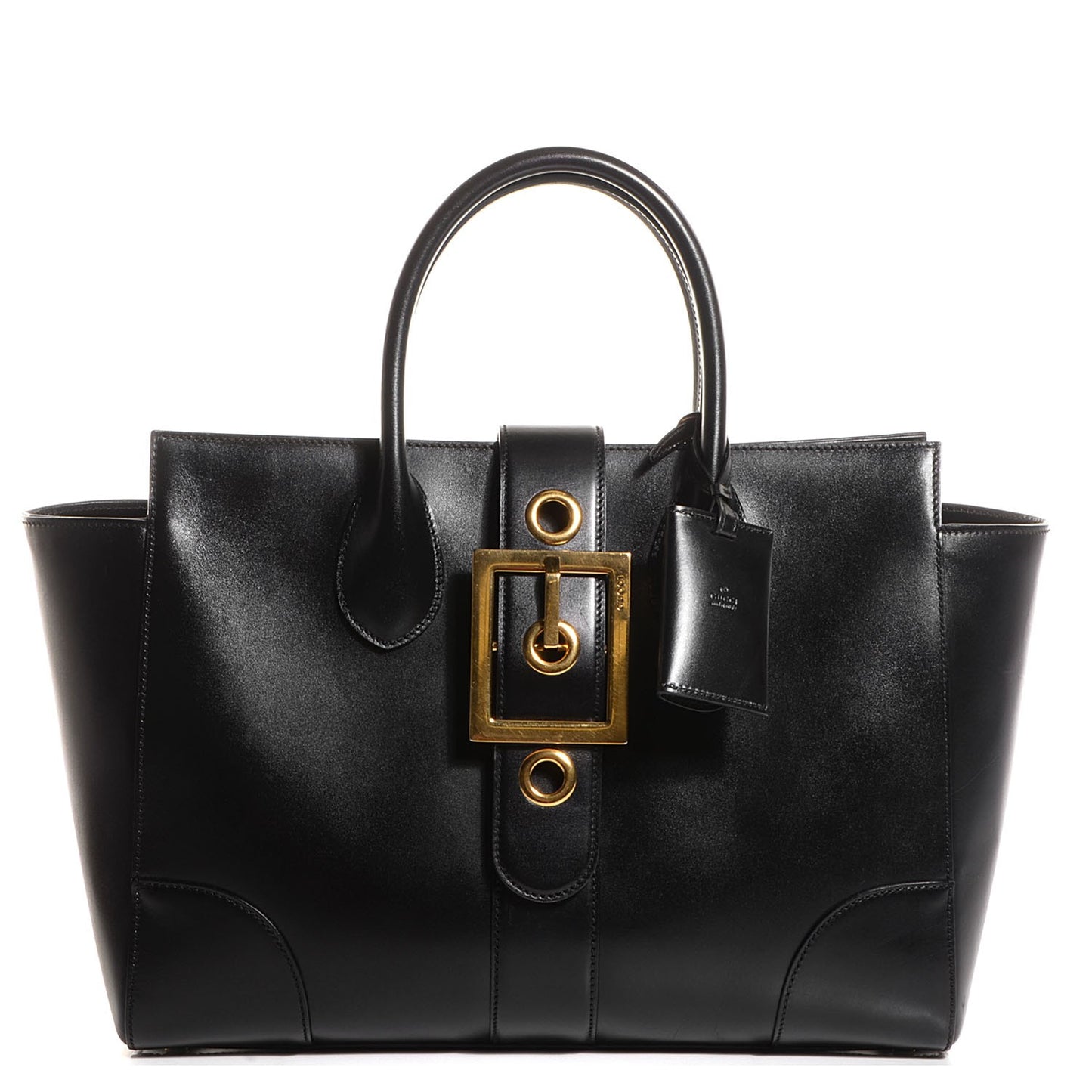 Calfskin Medium Lady Buckle Top Handle Bag Black