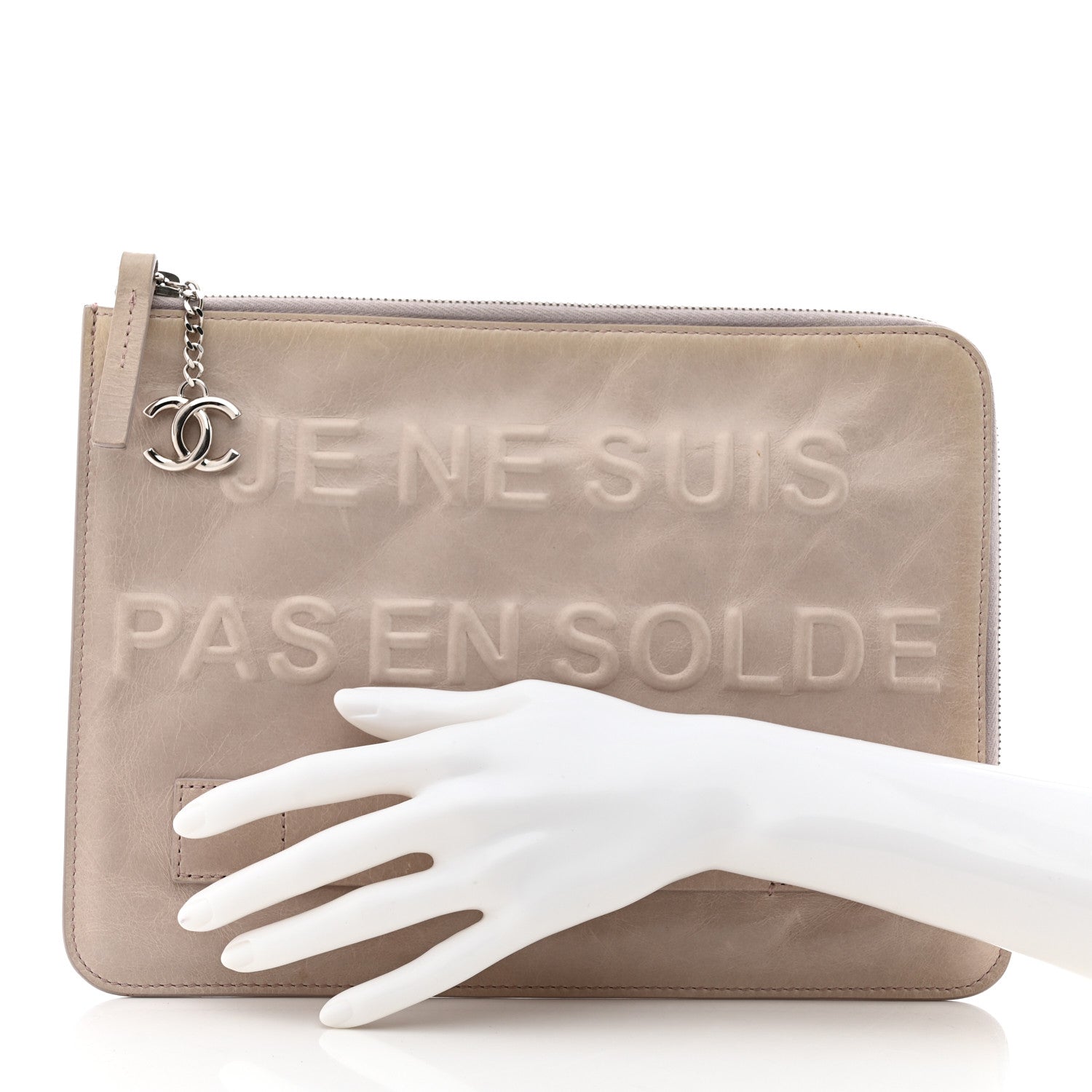 Chanel Calfskin Medium Je Ne Suis Pas En Solde Pouch Clutch Light Pink 2 of 7