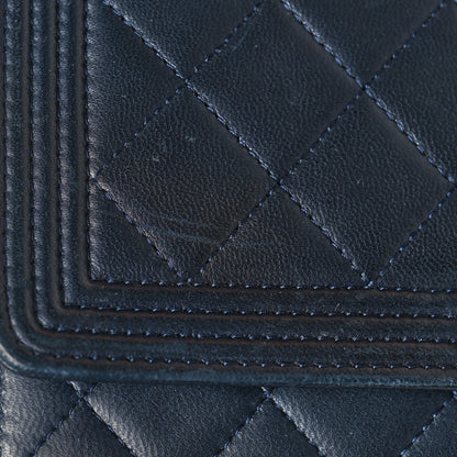 Chanel Lambskin Quilted Boy Wallet On Chain WOC Navy Blue 15 of 16