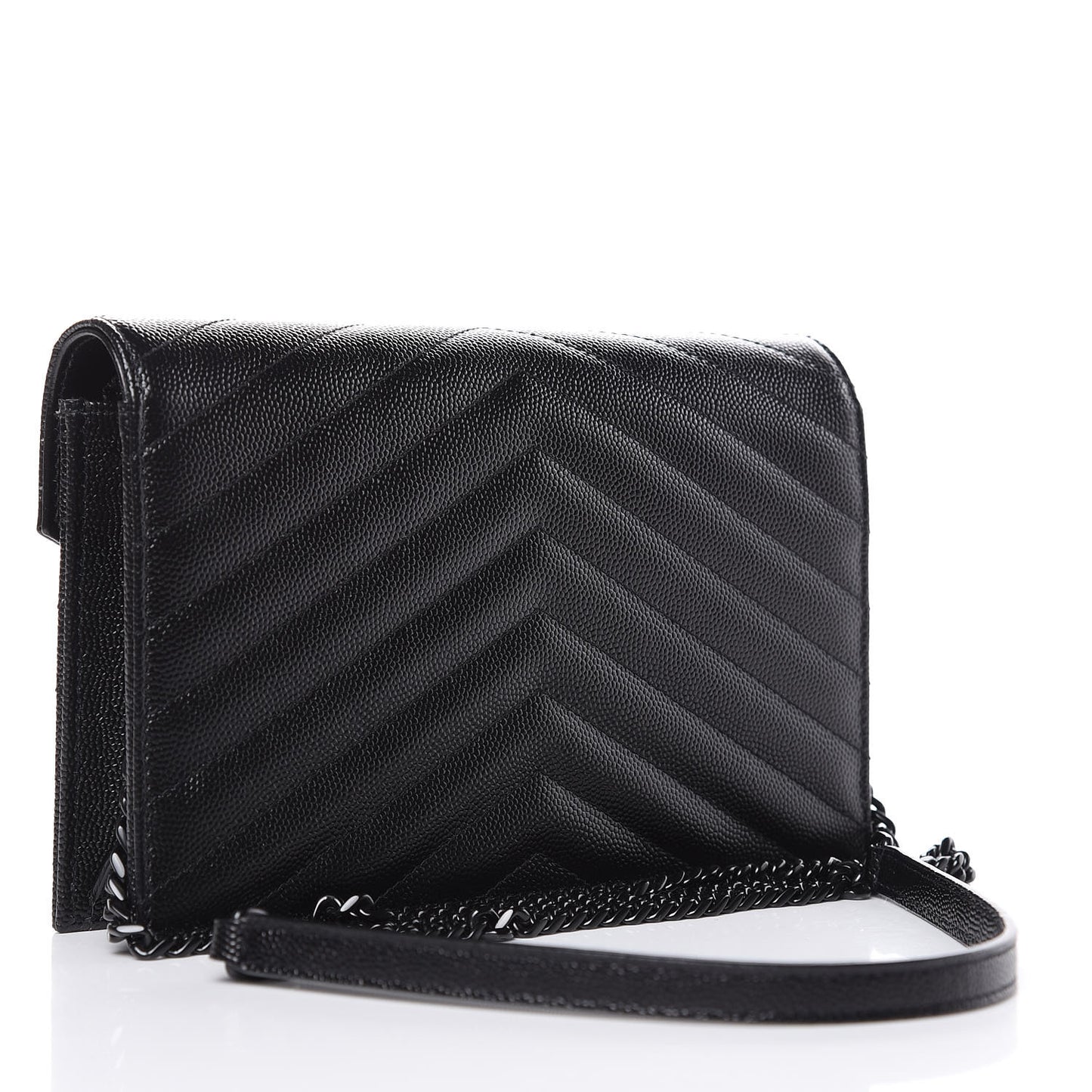 Grain De Poudre Matelasse Chevron Monogram Envelope Chain Wallet Black