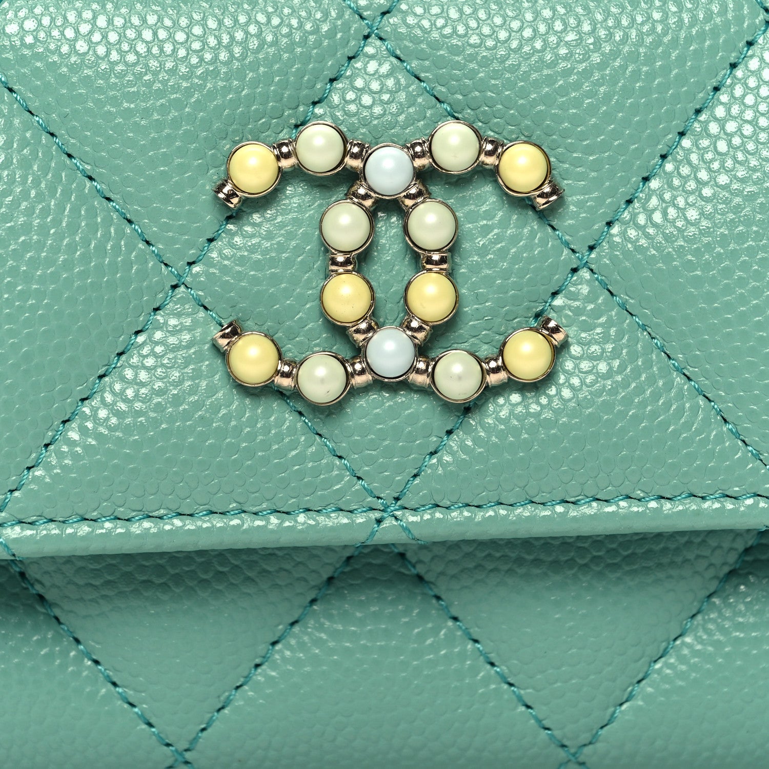 Chanel Caviar Pearl Quilted Coco Candy Flap Card Holder Turquoise 9 of 10