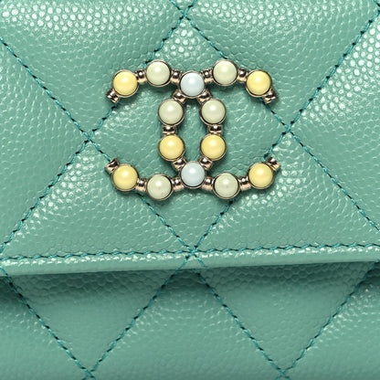 Chanel Caviar Pearl Quilted Coco Candy Flap Card Holder Turquoise 9 of 10