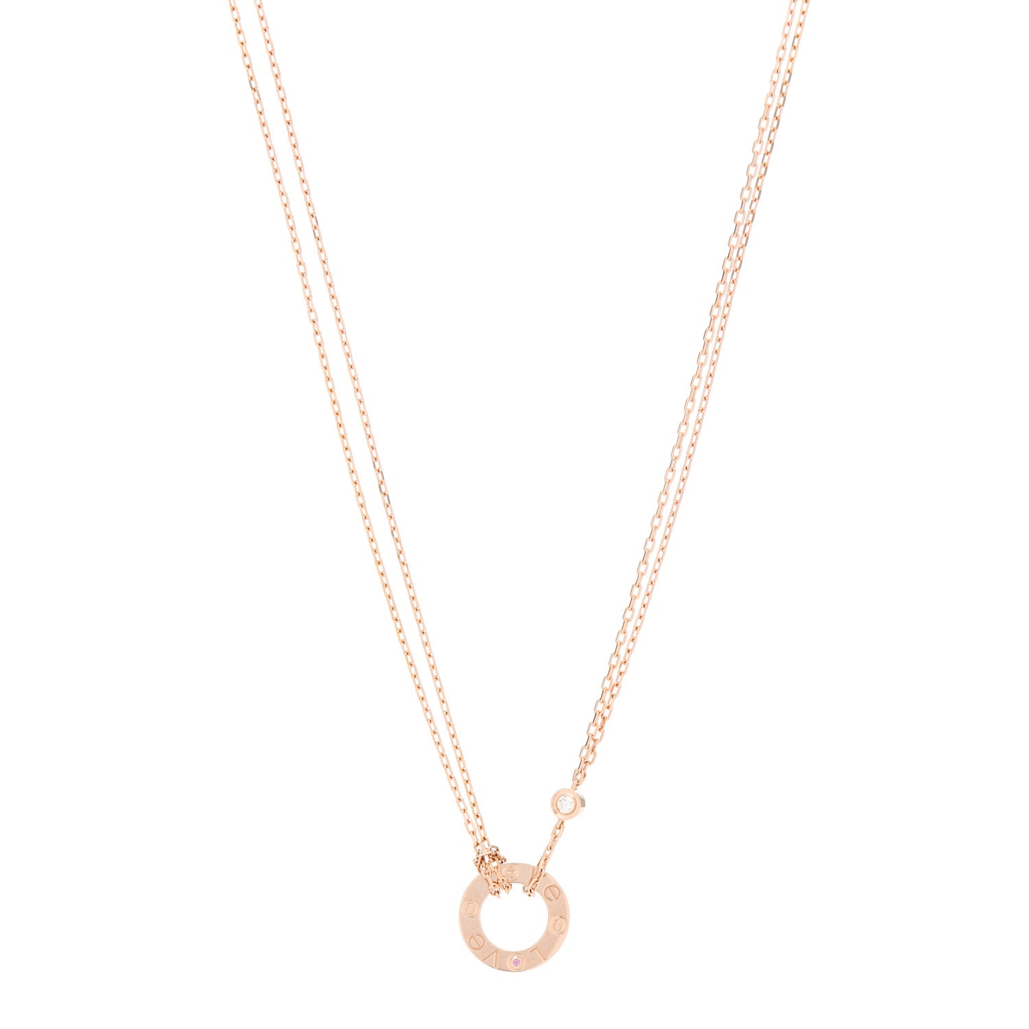 Cartier 18K Pink Gold 1 Diamond 1 Pink Sapphire LOVE Necklace 1 of 5
