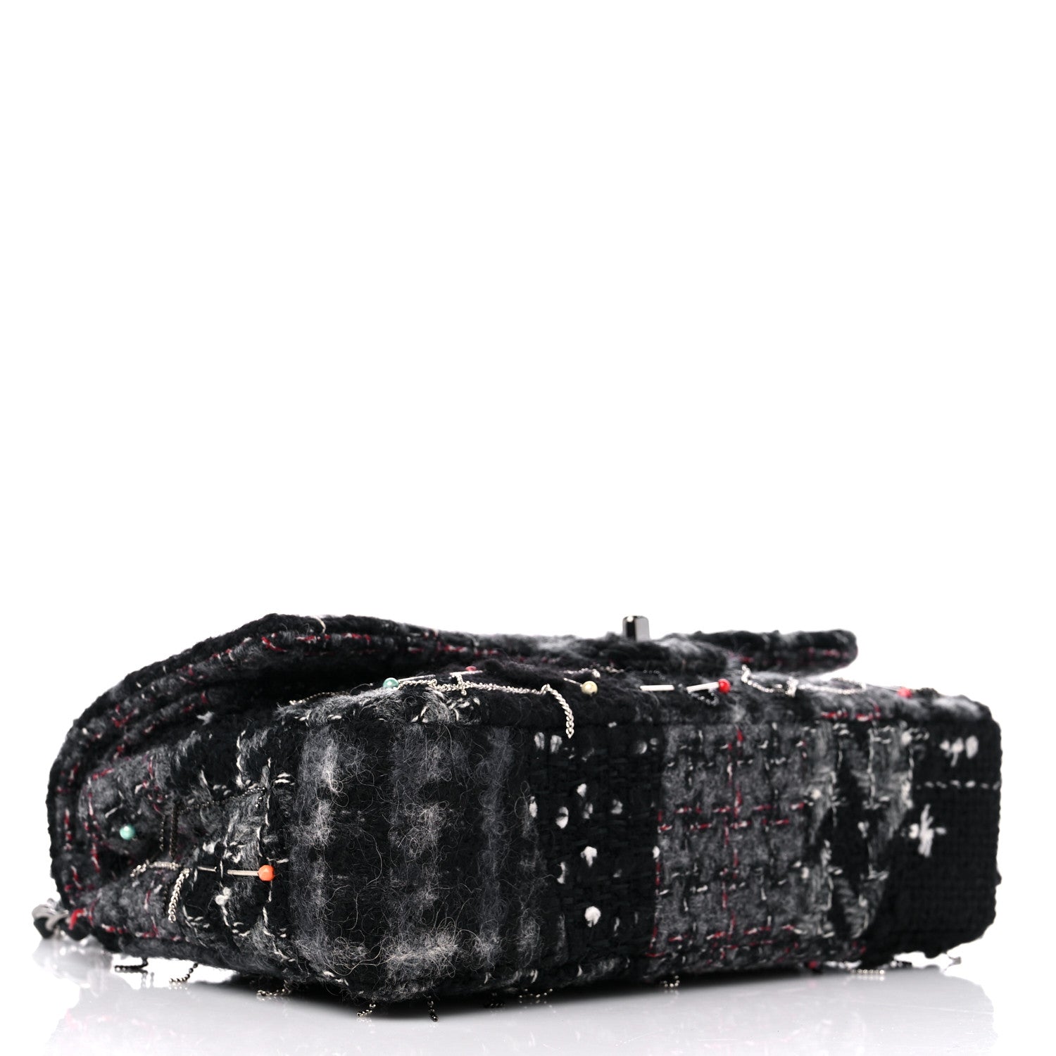 Chanel Tweed Quilted Chain Embellished Medium Double Flap Black Multicolor 4 of 9