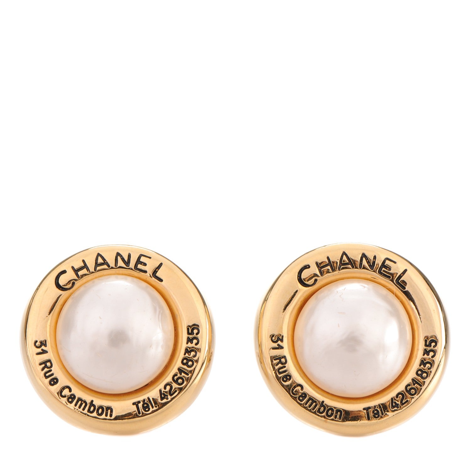 Chanel Pearl Rue Cambon Clip On Earrings Gold 1 of 4