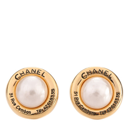 Chanel Pearl Rue Cambon Clip On Earrings Gold 1 of 4