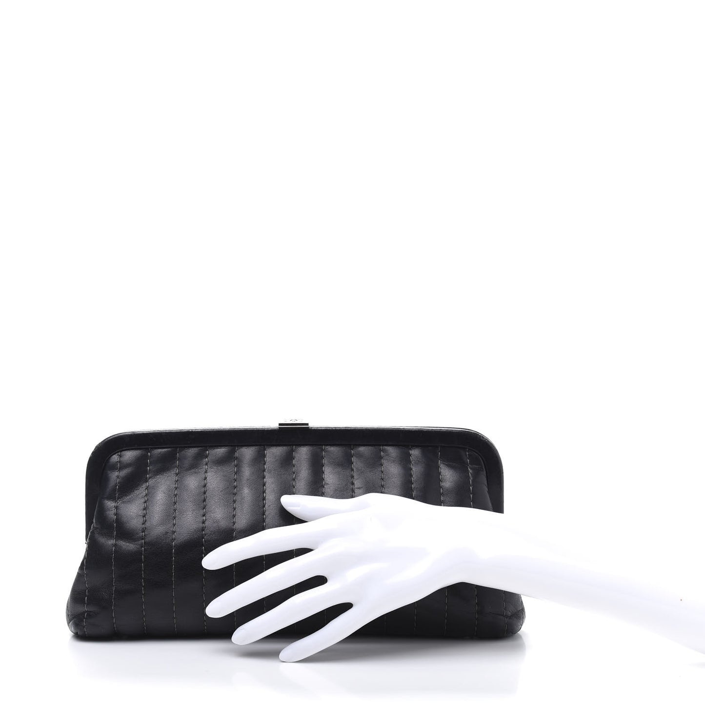 Lambskin Vertical Quilted Mademoiselle Clutch Black