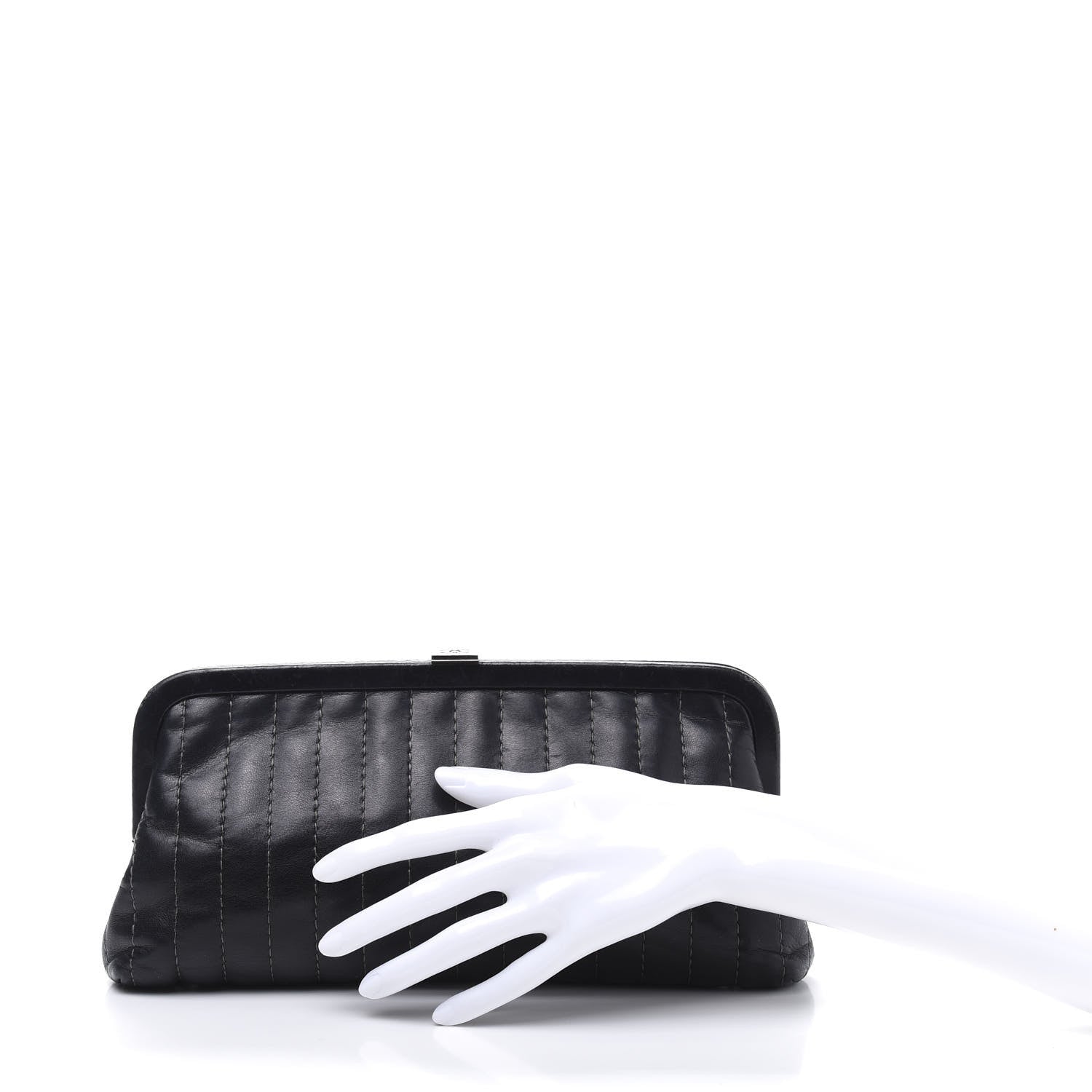 Chanel Lambskin Vertical Quilted Mademoiselle Clutch Black 2 of 10