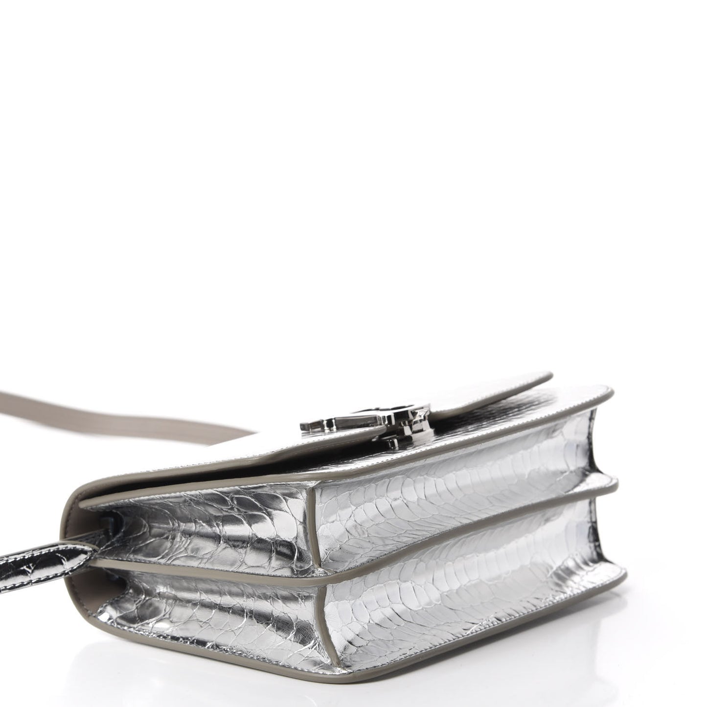 Metallic Patent Crocodile Embossed Small TB Shoulder Bag Silver