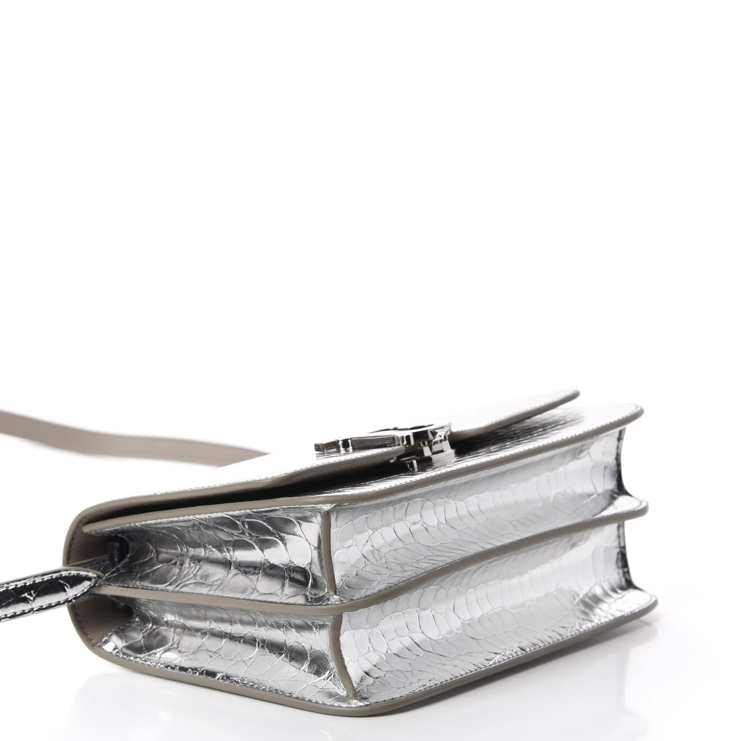 Burberry Metallic Patent Crocodile Embossed Small TB Shoulder Bag Silver 4 of 9