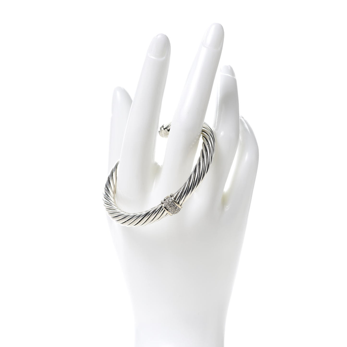 Sterling Silver 18K White Gold Diamond 7mm Cable Classics Station Bracelet
