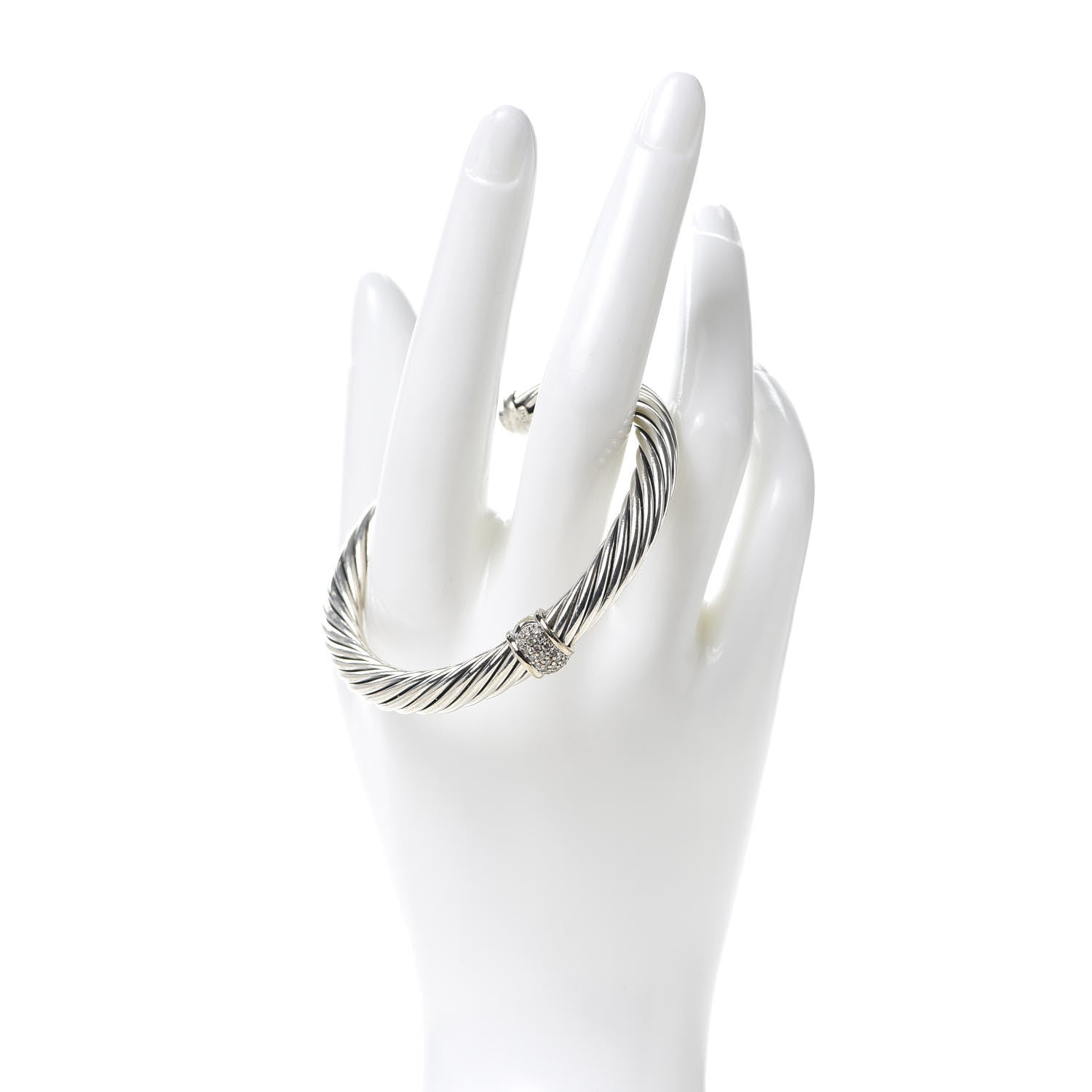 David Yurman Sterling Silver 18K White Gold Diamond 7mm Cable Classics Station Bracelet 2 of 6
