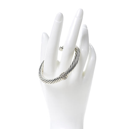 David Yurman Sterling Silver 18K White Gold Diamond 7mm Cable Classics Station Bracelet 2 of 6