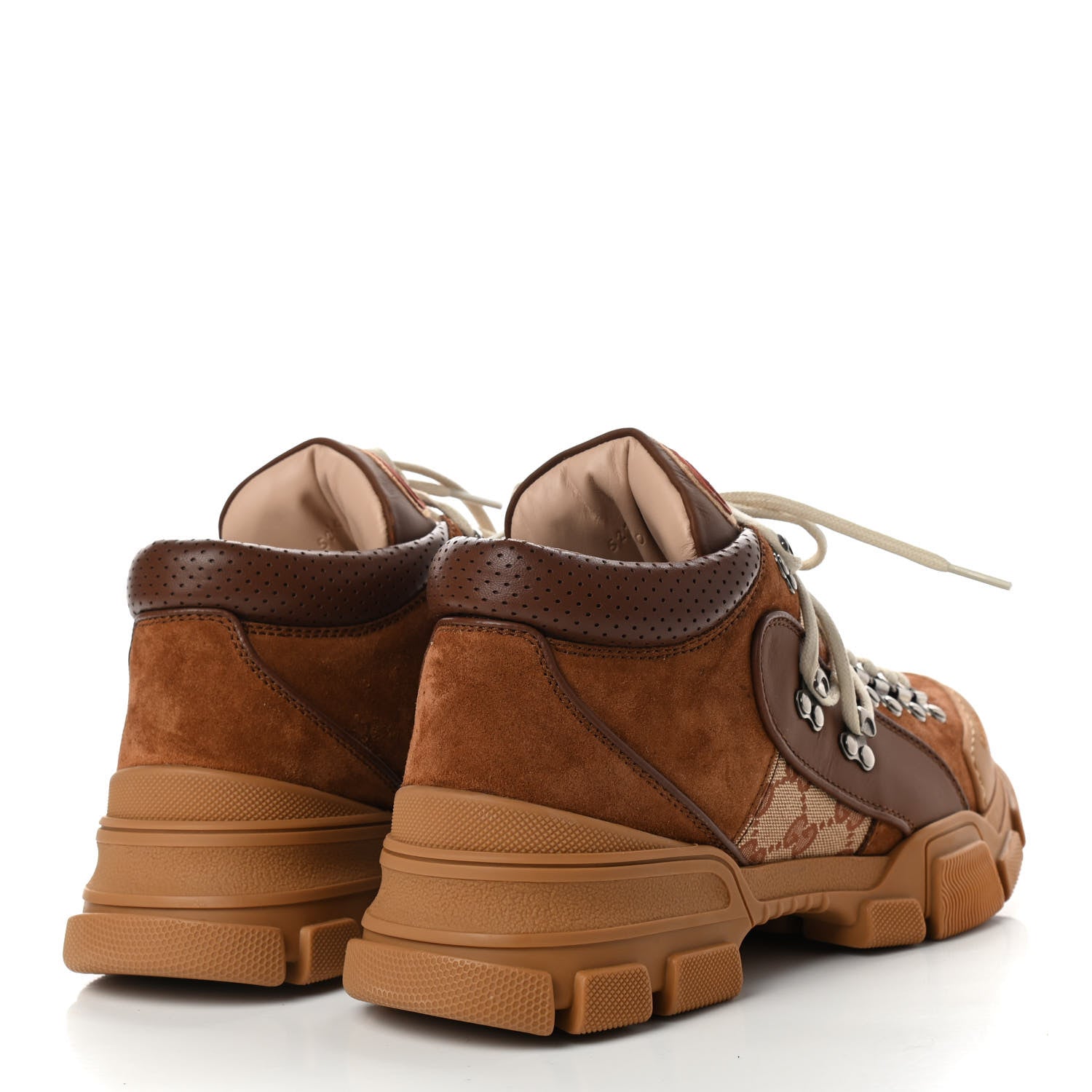 Gucci X SEGA Suede Calfskin GG Monogram Mens Flashtrek Sneakers 8.5 New Cuir Beige Ruggine 4 of 8