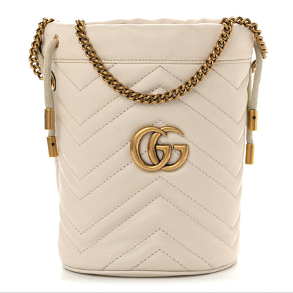 Gucci Calfskin Matelasse Mini GG Marmont 2.0 Bucket Bag White 1 of 11
