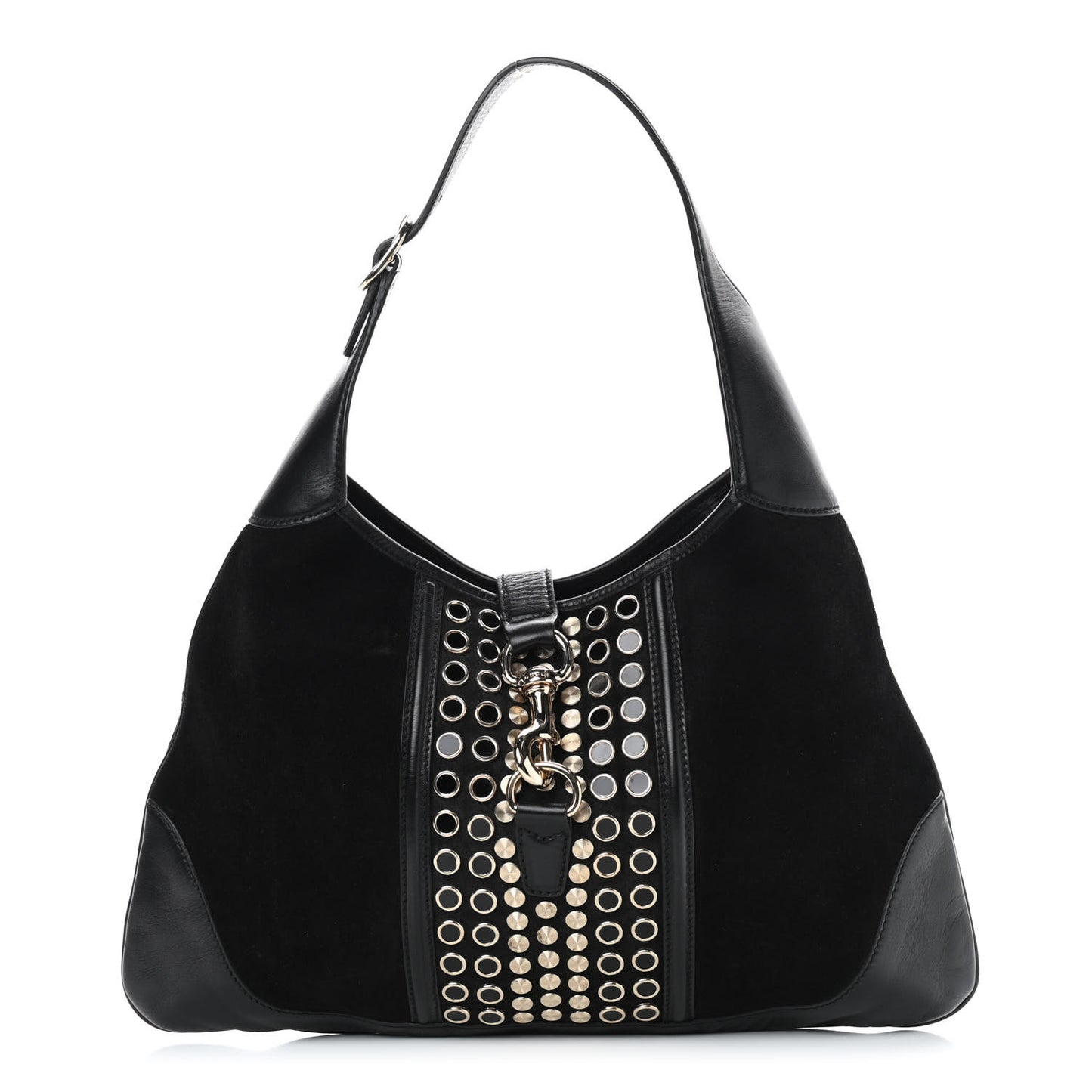 Suede Studded Medium Jackie O Bouvier Hobo Black