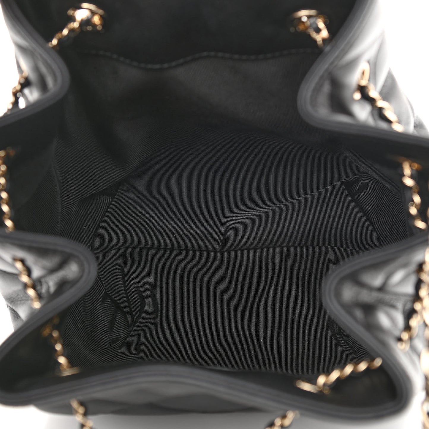 Lambskin Quilted CC Dweller Drawstring Bucket Bag Black