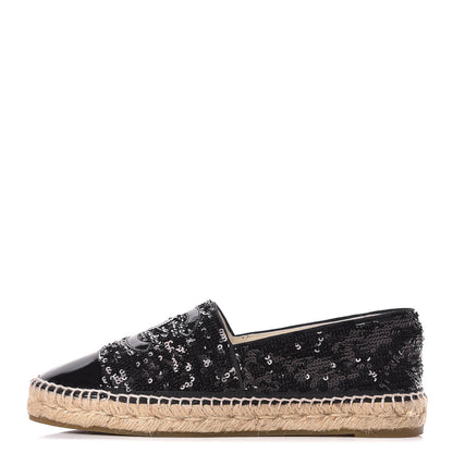 Chanel Patent Sequin CC Espadrilles 40 Black 1 of 13