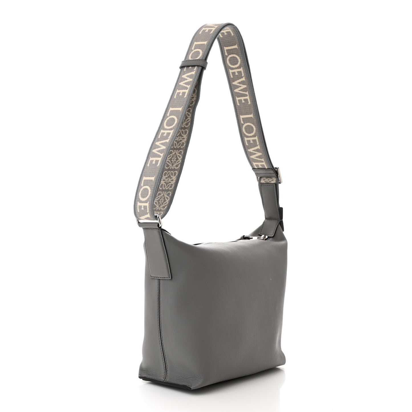 Supple Smooth Calfskin Jacquard Small Cubi Crossbody Bag Asphalt Grey