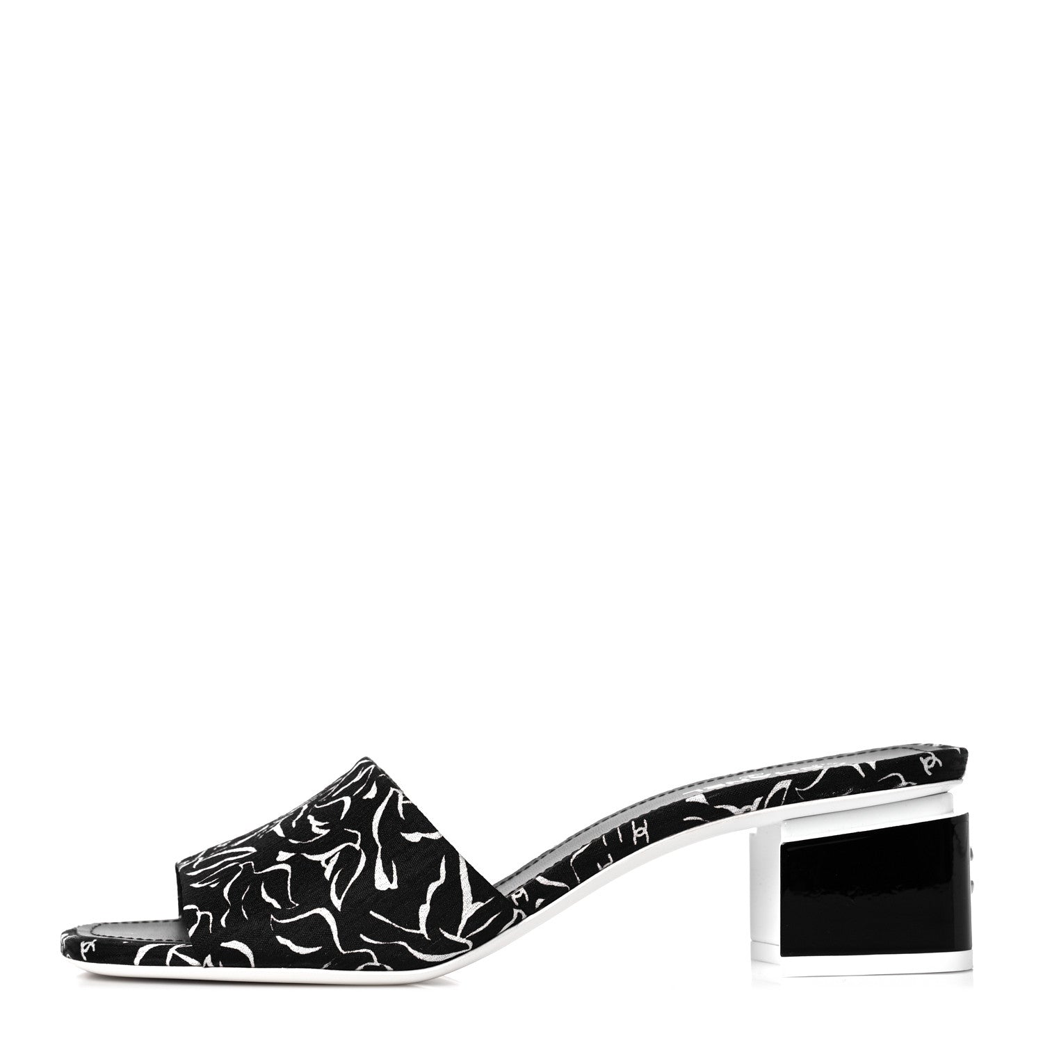 Chanel Printed Fabric Mules 39.5 Black White 1 of 8