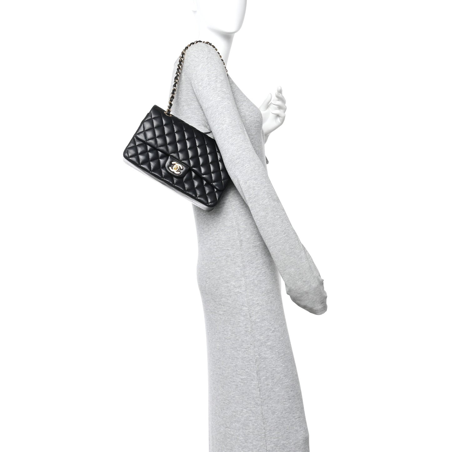 Lambskin Quilted Medium Double Flap Black